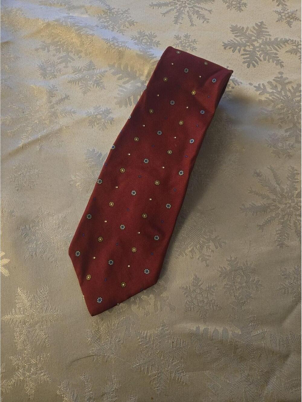 Vintage Cromwell & Stokes 100% Silk Burgundy Floral Pattern Tie